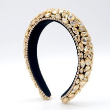 LEEMASING Rhinestone Headband Bling Padded Baroque 1 Count Pack of 1 , Gold