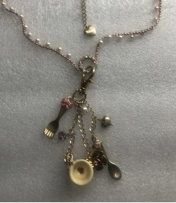 Betsey Johnson Tea Party Tea Cup Fork Necklace NWT Rare
