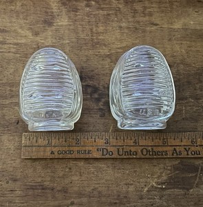 Vintage Pair Of Ribbed Glass Birdcage Water/Seed Bowls