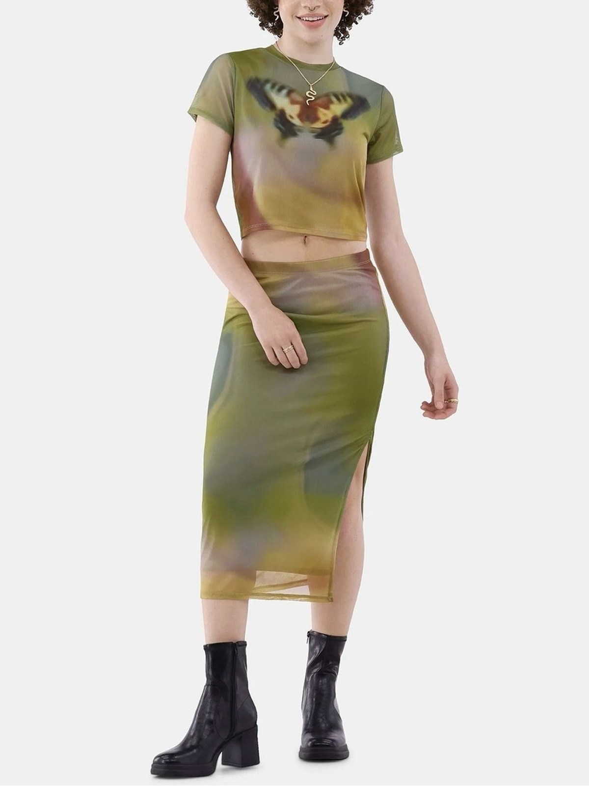 NWT No Boundaries Butterfly Mesh Crop Top and Pencil Skirt Set Juniors M Boho