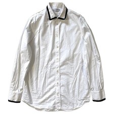 Alexander McQueen White Long Sleeve Shirt 15+ Black Trim Collar Designer F/S