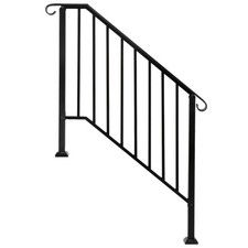 Iron Handrail Adjustable Metal Stairs Handrail for Steps Fits 3 to 4 Steps Black
