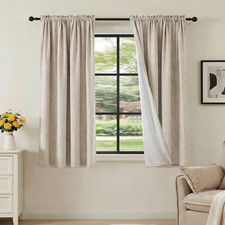 Linen Look 100 Blackout Curtains 45 Inches Long for Bedroom Full Light Blocking