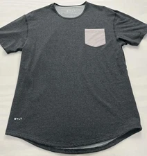 BYLT Shirt Mens Large Dark Gray Drop-Cut Pocket Crew Tee Athletic Casual Lux