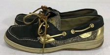 SPERRY TOP SIDER Women Sz 6 M Angelfish BrownLeather Gold Accents Glitter Flats