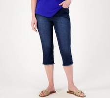 Belle by Kim Gravel TruTemp Capri Jeans w/Frayed Hem-Drk Indigo-Tall 12 A601117