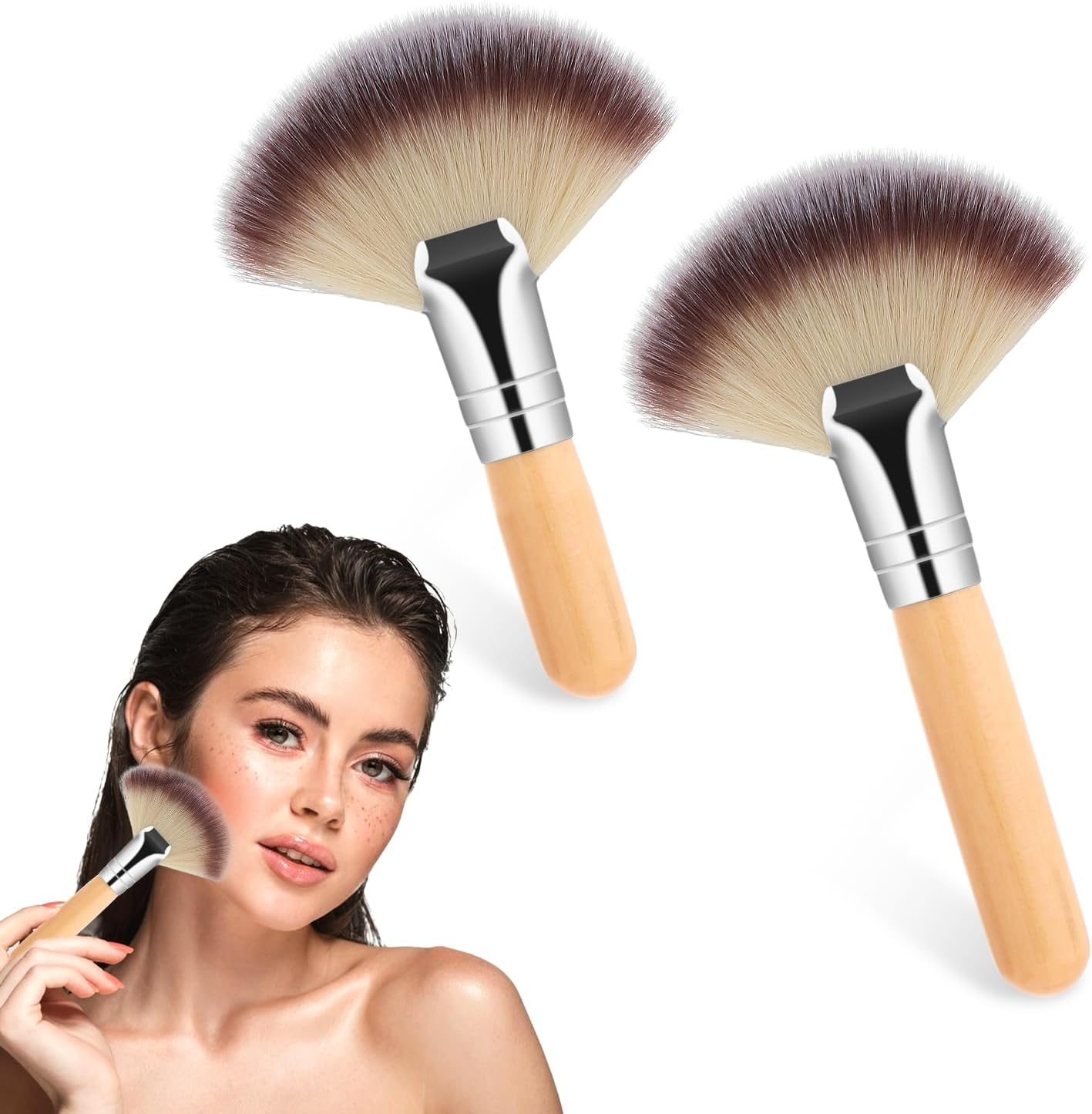Fan Brush, 2 PCS Fluffy Facial Brush Cosmetic Tools Esthetician Supplies Face