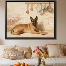 Belgian Malinois Oil Painting Canvas Print Rustic Home Decor Wall Art