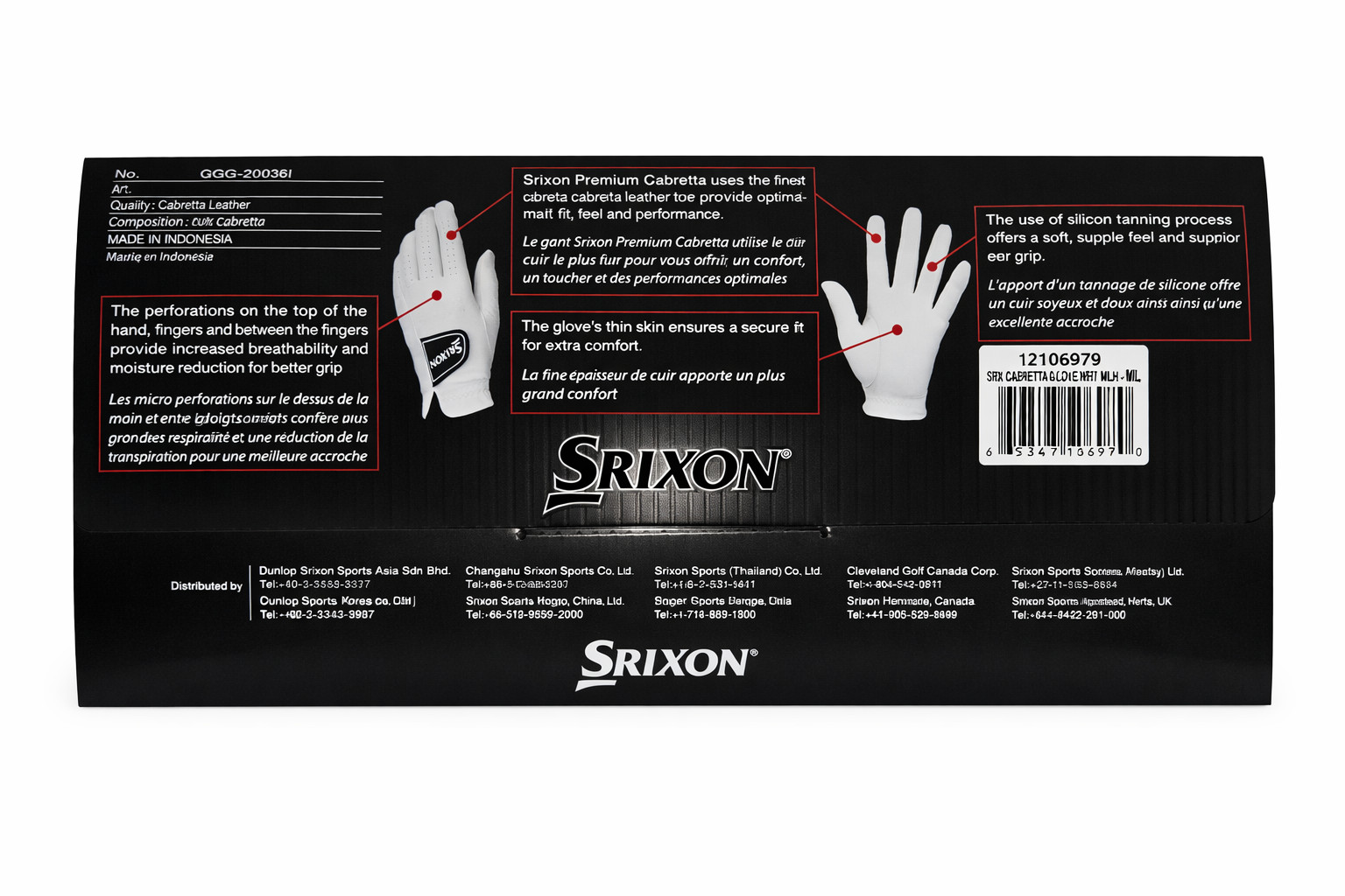 Srixon Men's Cabretta Leather- Tour Quality- Left Golf Glove- 3 Pack