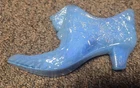 Fenton Iridescent Blue Daisy Flower Cat Head Glass Princess Shoe Slipper #203