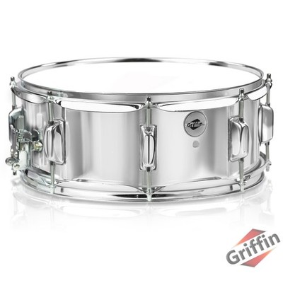 GRIFFIN Metal Snare Drum 14''x5.5 Steel Chrome Shell Percussion Head Key Hardware