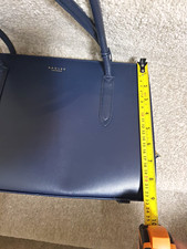 Radley Navy Leather Tote Bag Gold Hardware Zip Top Double Handles Solid