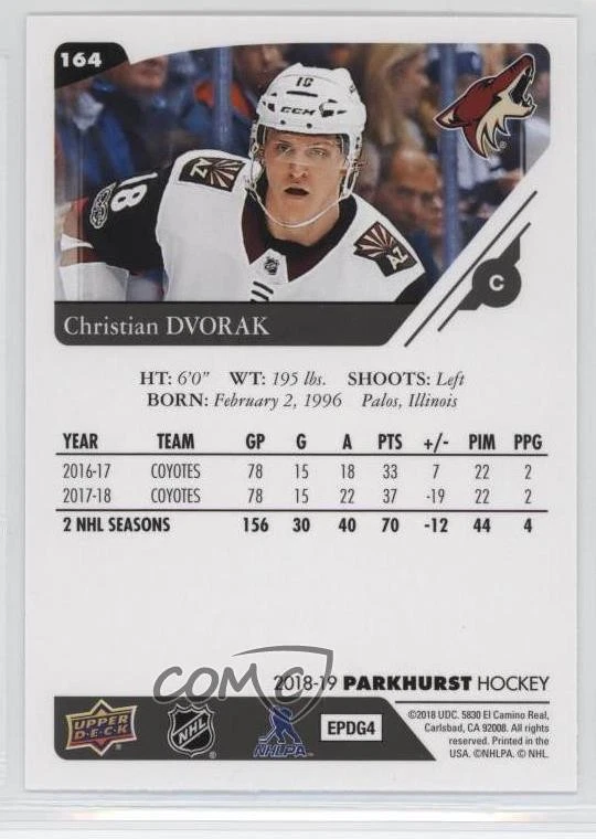 2018-19 Upper Deck Parkhurst Christian Dvorak #164 - Image 2 of 2