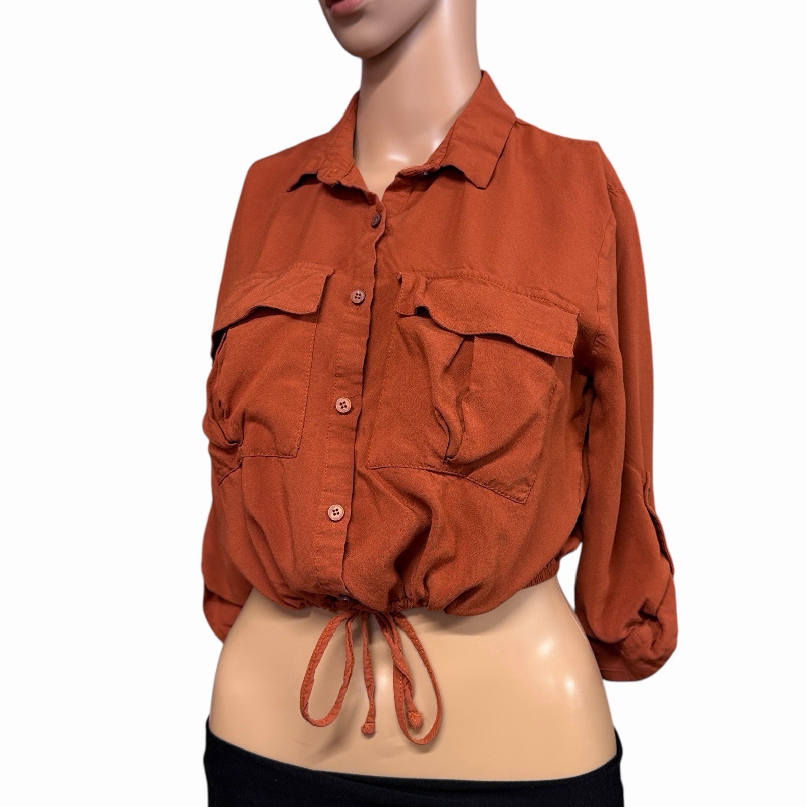 Pull&Bear Cropped Button Front Blouse Top Sz S Wo… - image 1