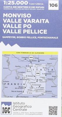 Istituto Geogra Carta n. 106 Monviso, Valle Po, Valle Varaita, Valle Pelli (Map)