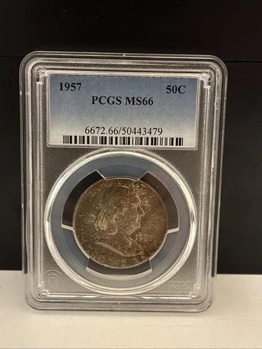 1957 Franklin Half Dollar PCGS MS66 UNC Toned 50c Silver Coin