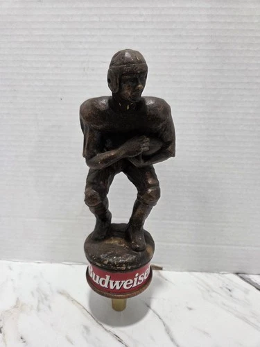 Vintage Budweiser Beer Tap Handle Football Player Bronze Bar Sign Bud