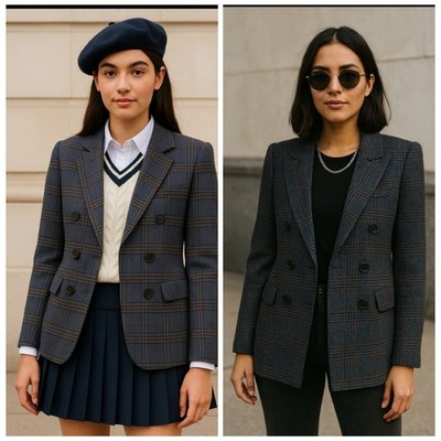 Veronica Beard Yareli Gray Wool Houndstooth Dickey Blazer Size 00