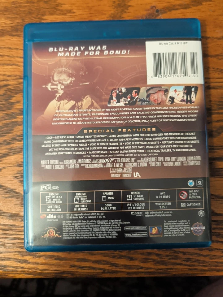 For Your Eyes Only (1981 Blu-ray) James Bond 007 Roger Moore Foto 3 de 3