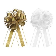 10pcs 8 Inch Large Pull Bow Organza Gift Wrapping Bows Ribbon Golden White