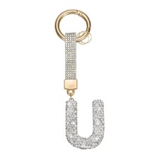 Initial Keychain for Women, Cute Sparkly Rhinestone Key Chains White Letter U 