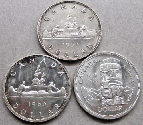 1953, 1958, 1960 Canada Silver Dollars