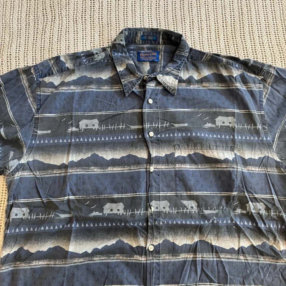 Vintage Pendleton Shirt Aztec Button Short Sleeve Blue Gray Men’s Large Gorp Y2K - Image 3 of 4