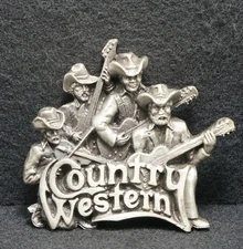 WH05143 *NOS* VINTAGE 1981 ****COUNTRY WESTERN MUSIC**** MENS PEWTER BELT BUCKLE