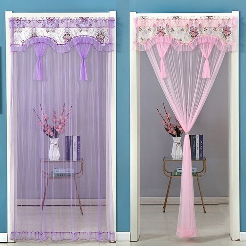 Tulle Door Curtain Doorway Noren Valance Lace Floral Mesh Home Decor Retro Beige - Picture 2 of 15