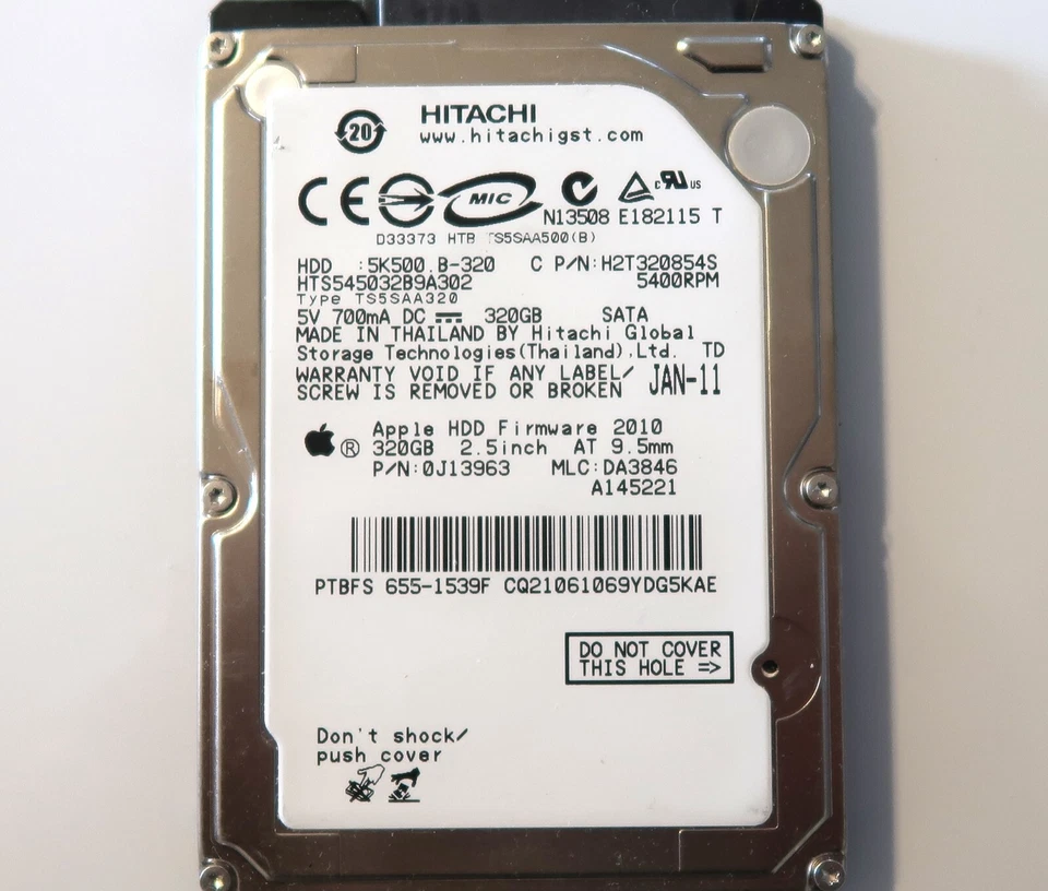 Hitachi HTS545032B9A302 0J13963 DA3846 (CQ2) Thailand 2.5" 320gb Sata HDD 2011 - Image 2 of 4