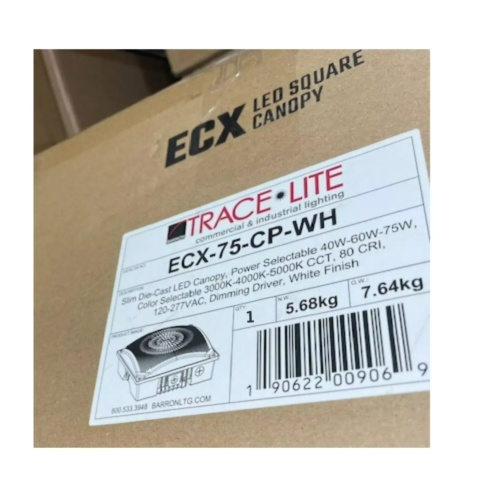 Trace-Lite Slim DieCast LED Canopy Wattage/CCTSelectable40W-60W-75W ECX-75-CP-WH