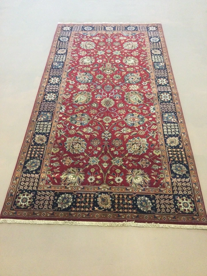 4’ X 8’ Red Navy Blue Fine Traditional Floral All-Over Oriental Rug Wool Foyer - Image 3 of 4