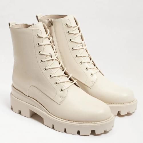 Sam Edelmann Garret Platform Combat Boots Ivory Leather Waterproof - Main Image
