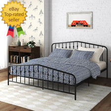 Bushwick Modern Metal Bed, Slightly Triangular Headboard and Footboard with Inse