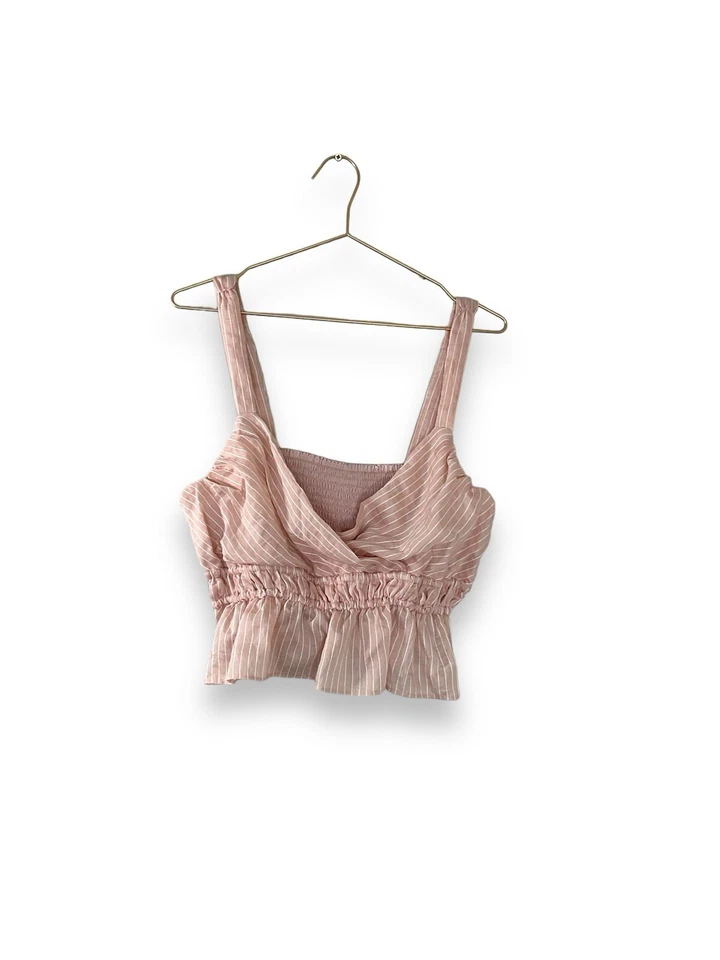 Anthropologie V Neck Top Summer Pink Stripe Strappy Top Size L - Image 3 of 4
