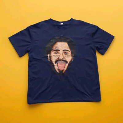 Post Malone Face - Tee Shirt - Navy Blue - Large - L - Face Tattoo - Stay Away