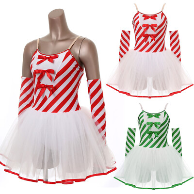 DE Damen Weihnachten Themenparty Candy Cane Tutu Kleid Mit Handschuhen Karneval