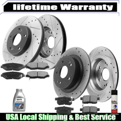 Front & Rear E-Coating Brake Rotors + Ceramic Brake Pads Kit For Honda Accord