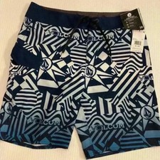 Volcom Boys Board Shorts Blue White Ombre Abstract Print Tie Waist 28, size 16