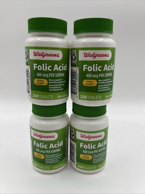 Walgreens Folic Acid 400 Mcg Per Serving Heart Health 200 Tablets, Exp 04/26 4PK