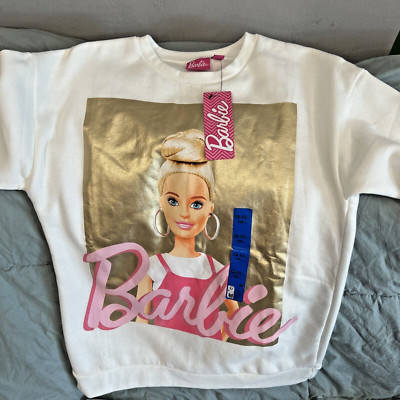Mattel Barbie Girl Pullover Sweatshirt in White Size L(12-13) NWT