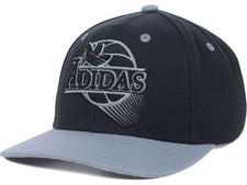 adidas Black Gray Swing Logo Strapback Flat Bill Cap Hat