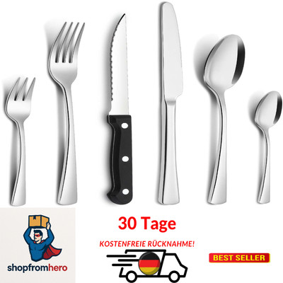 cutlery set for 6 people, 36 piece stainless steel set with steak knife, knif...