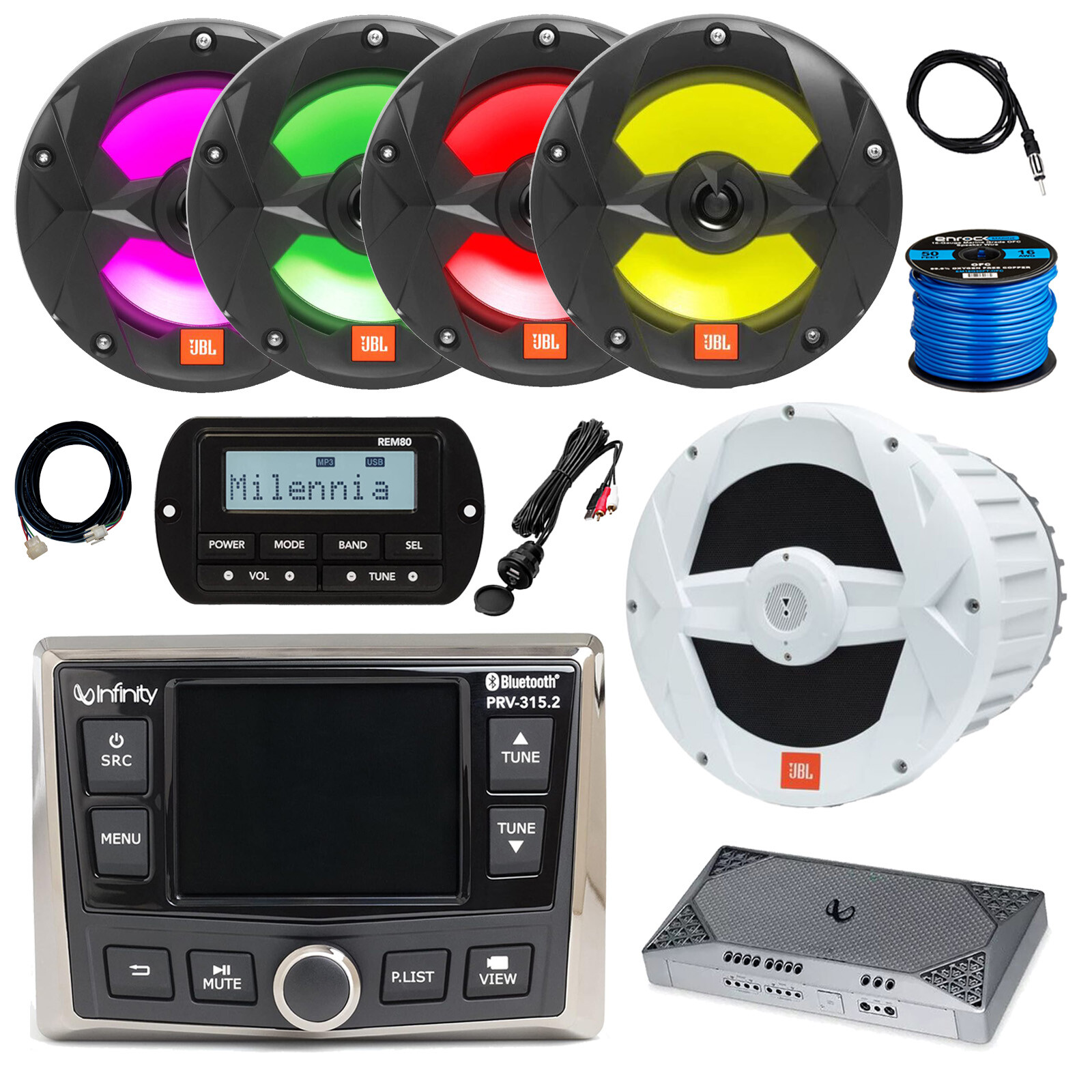 Infinity Marine Receiver,Remote, Amp, Accessories, 10