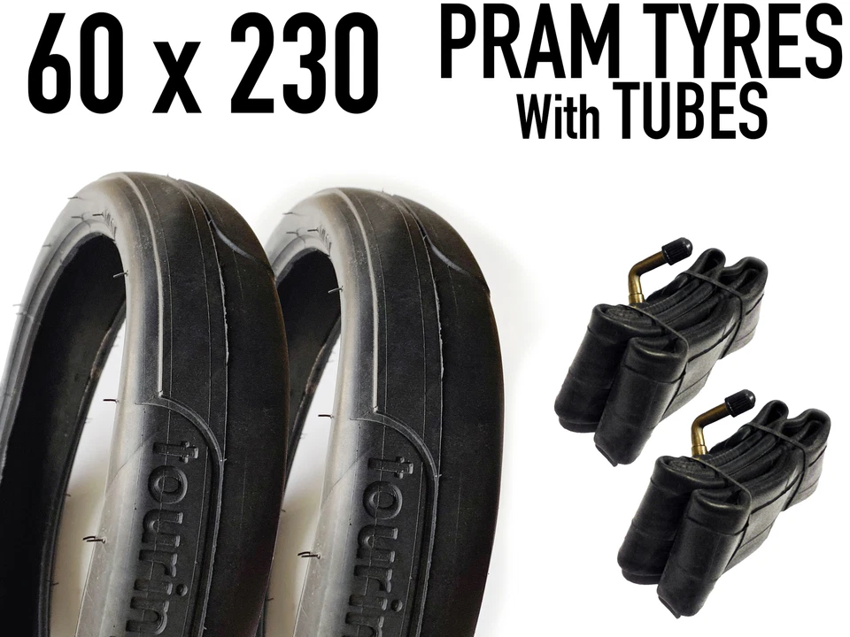 ASC 2x Pram Tyre + Tube 60 x 230 - TOURING Easy Rolling Smooth Square Flat Tread