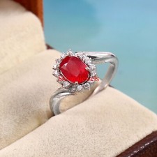 Heated Ruby Gemstone With 18k White Gold Plated Silver Women's Ring 566