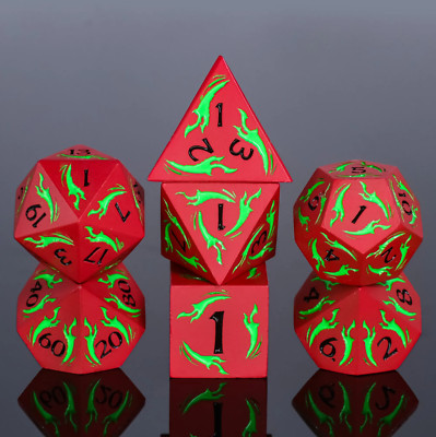  ️Red/Green Dagger of Wind Metal Dice Set | DnD Dungeons Dragons AD&D d20
