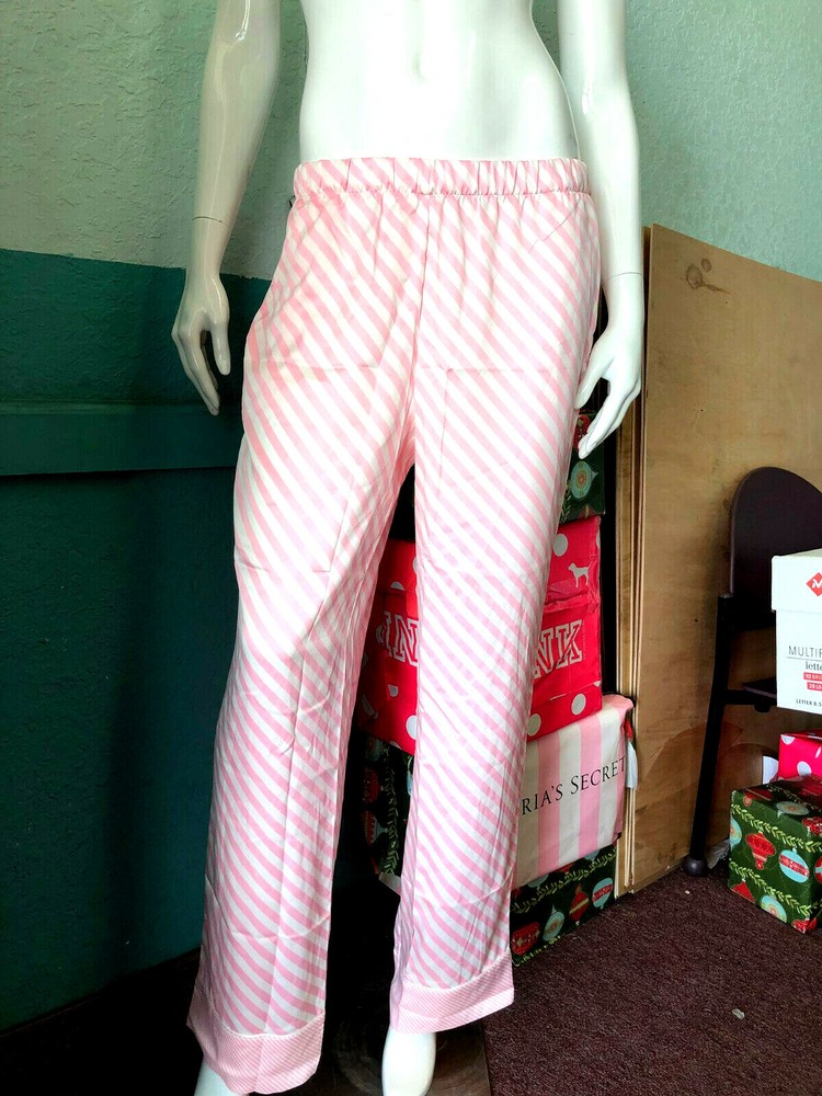 Victoria's Secret Satin Pajama Bottoms Pant Pink Stripe NWT
