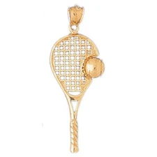 Tennis Racket and Ball Charm Pendant 14k Gold (3.2 Grams)