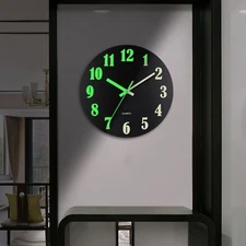 12 inch modern minimalist wooden glow in the dark clock,  easy to read，silent